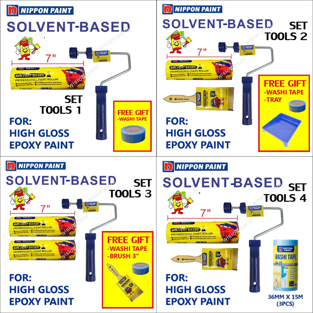 7 INCH Nippon Paint Solvent Based Roller Set Tools 1,2,3,4 for EPOXY ...