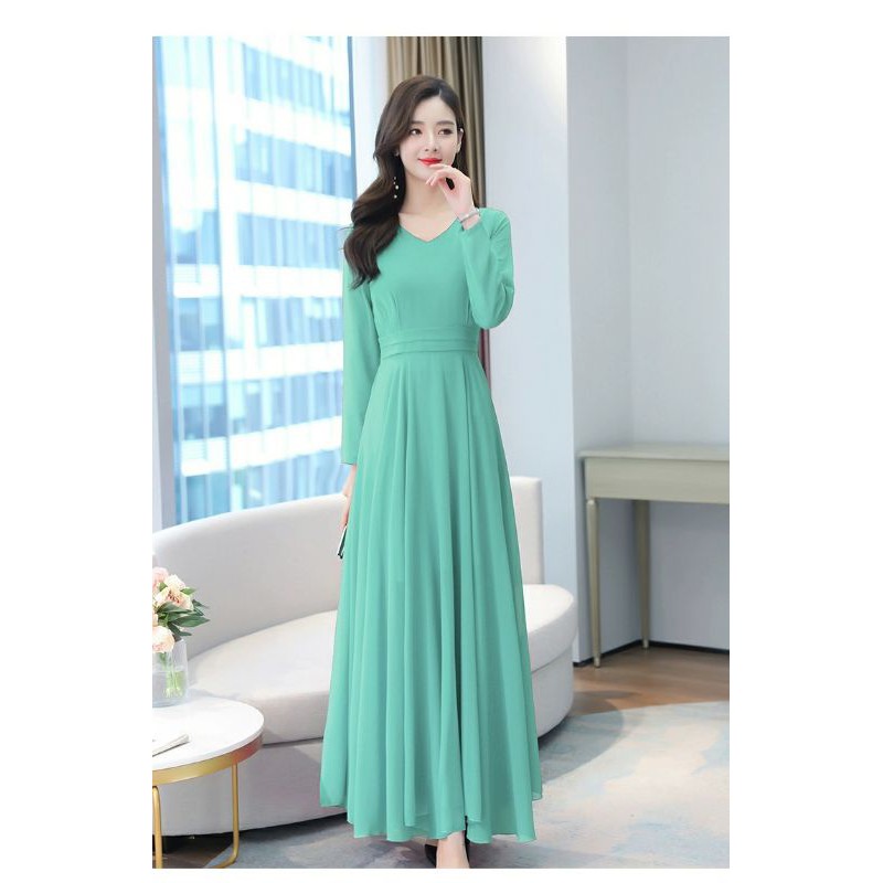 New Korean style long sleeves maxi dress size M to 4XL Shopee Malaysia