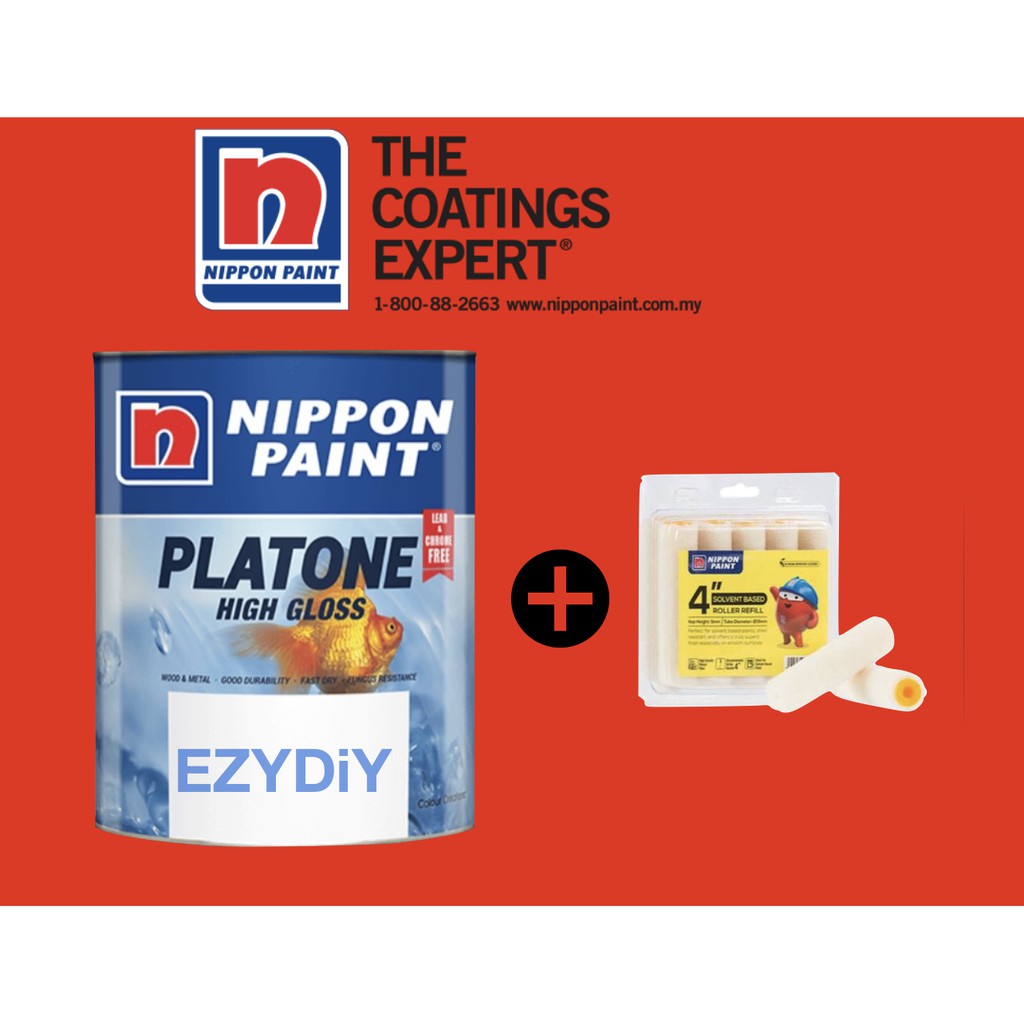 5Litres NIPPON PAINT PLATONE HIGH GLOSS METAL & WOOD PAINT FREE 4 ...