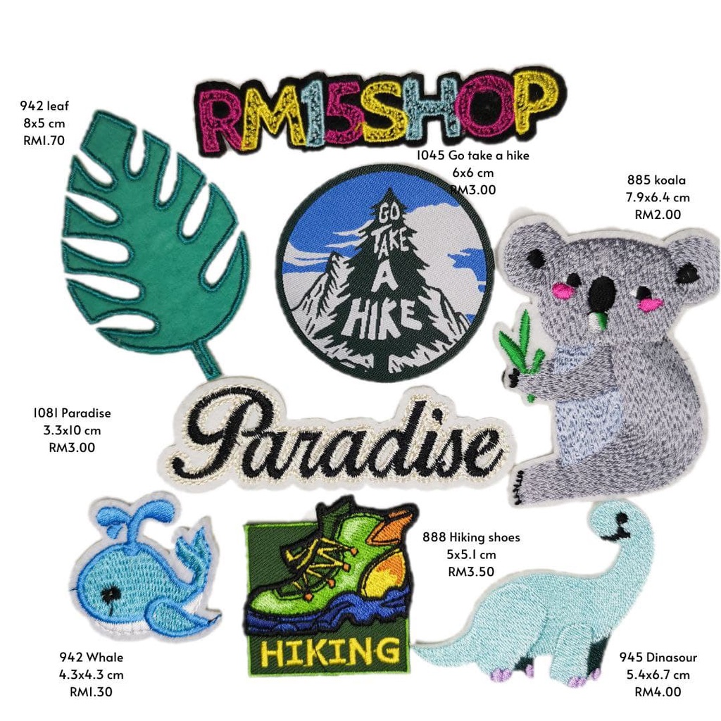 Iron On Patches Embroidery Design Hiking Shoes Koala Whale Dinosaur For ...