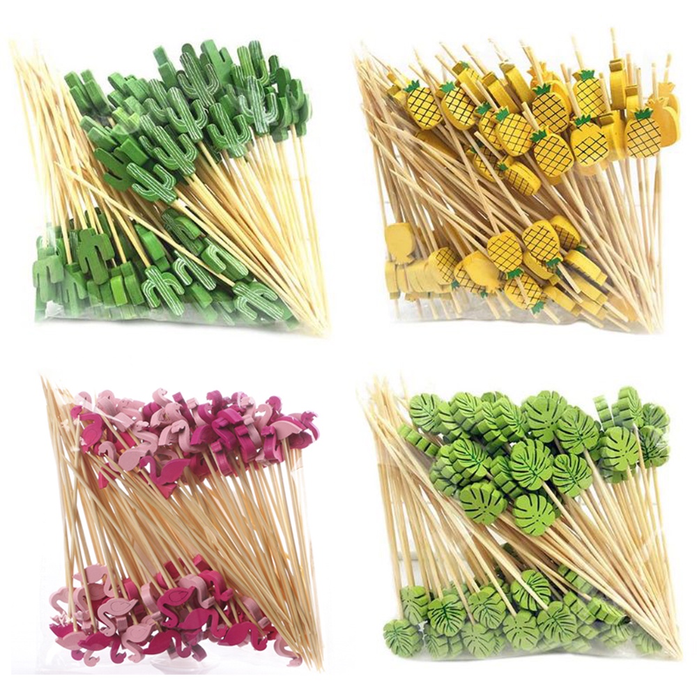 100Pcs Disposable Bamboo Skewers Food Picks Buffet Cupcake Fruit Fork ...