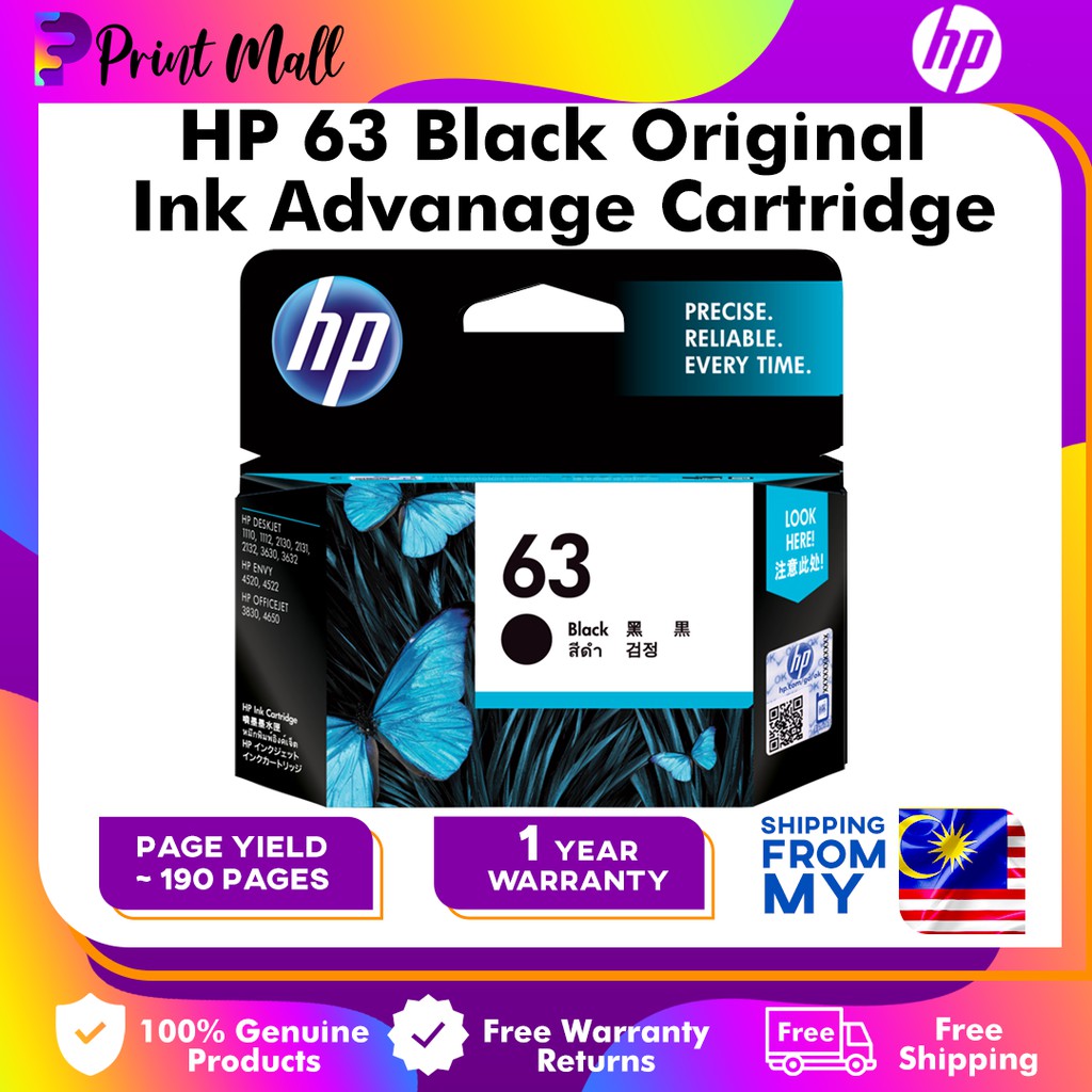 HP 63 Black Original Ink Cartridge ( F6U62AA). | Shopee Malaysia