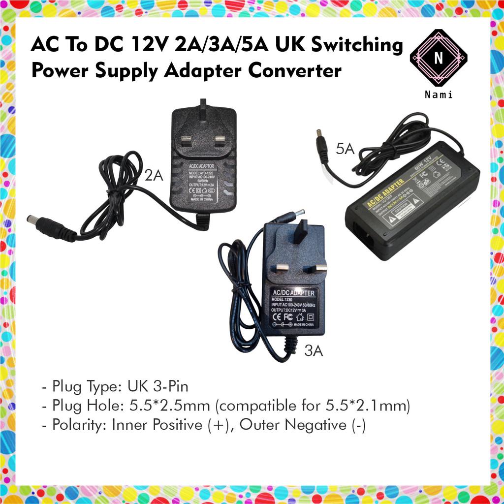 AC To DC 12V 2A/3A/5A UK Switching Power Supply Adapter Converter 5.5mm  2.5mm 2.1mm
