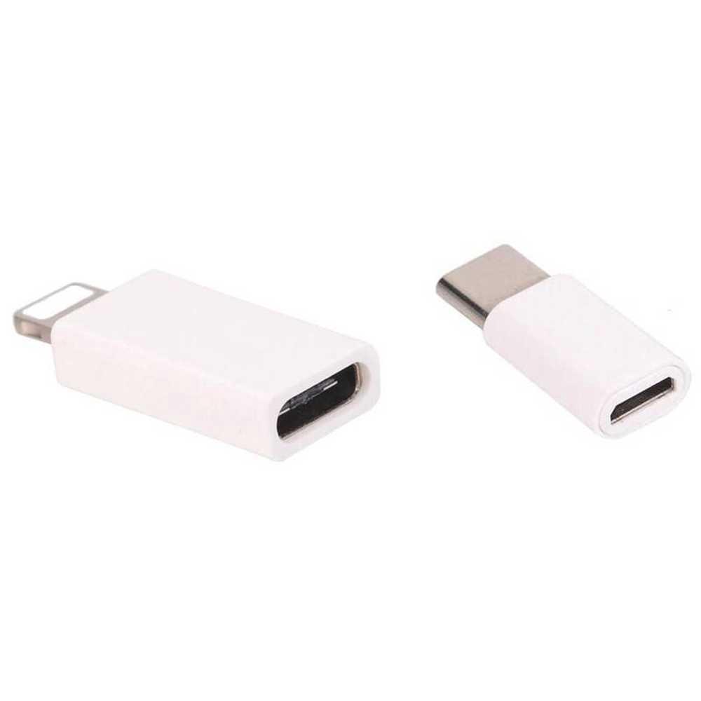 Type C Female to 8 Pin + Micro USB to USB Type C Adapter (White ...