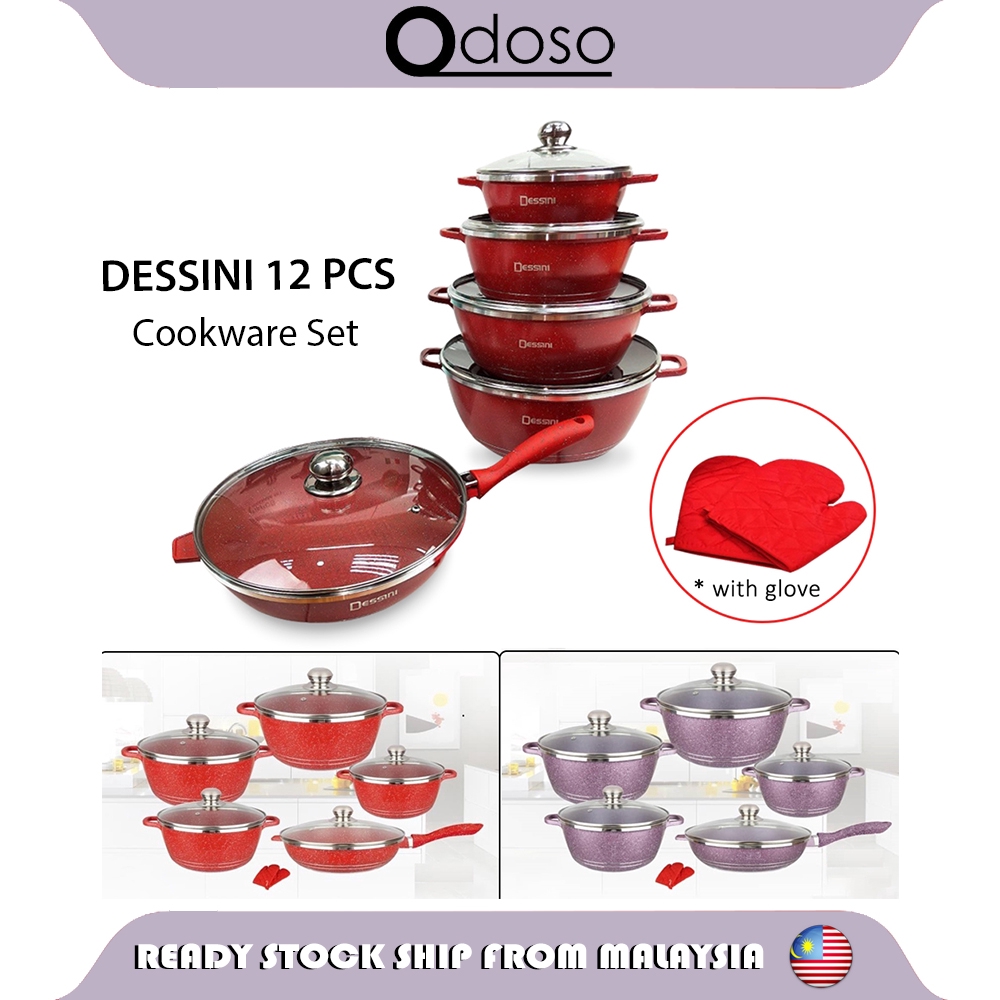DESSINI 12 PCS Cookware Set Italy Non Stick Granite Cooking Pot Frying