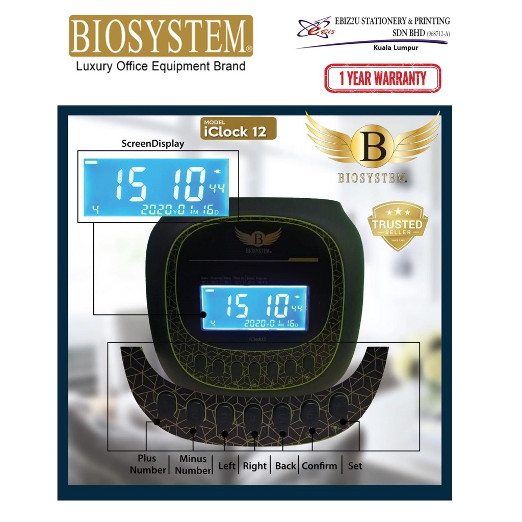 Biosystem iClock 12 Time Recorder, Punch card machine, Mesin Punch Card
