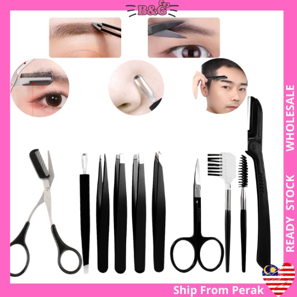 Man Set Eyebrow Comb Scissor Brow Shaping Artifact Trimming Tweezer