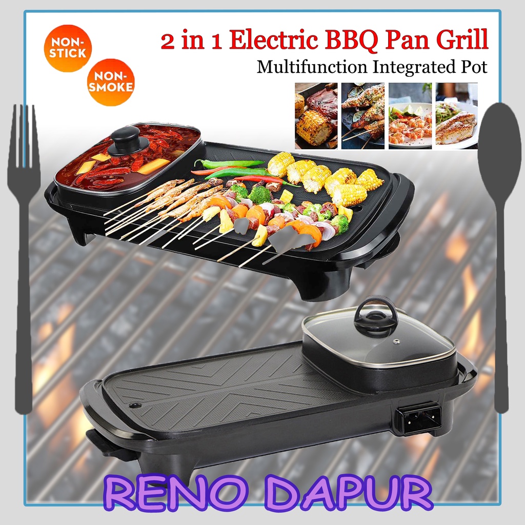 Korean 2 IN 1 Multifunctional BBQ Electronic Nonstick Pan Grill&Hot