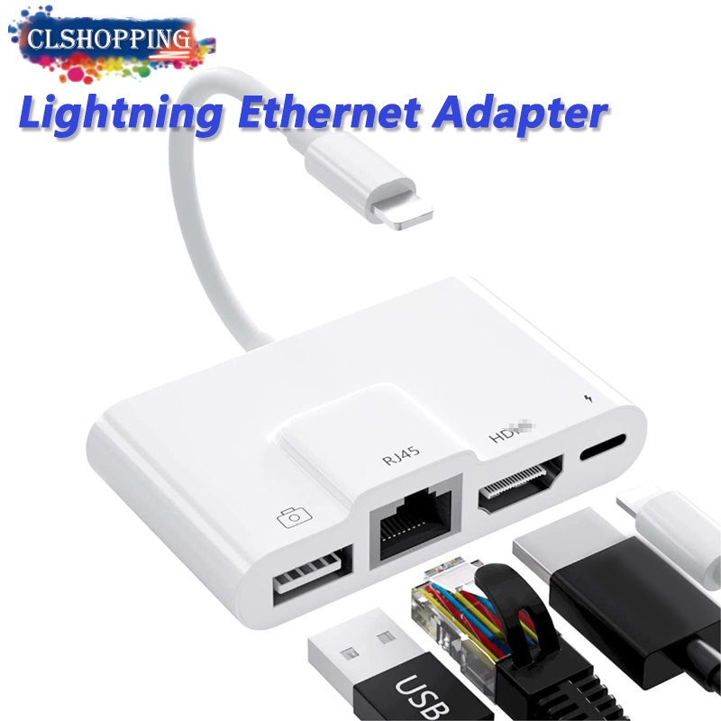 Sharllen 4-in-1 Lightning To HDMI Adapter - Connect IPhone/iPad To TV, Ethernet, USB & Charging - 1080P HD