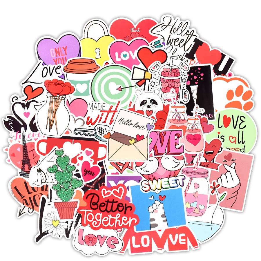 50pcs Pink Valentine's Day Hearts Doodle Waterproof Stickers For  Stationery, Notebook, Luggage Decoration