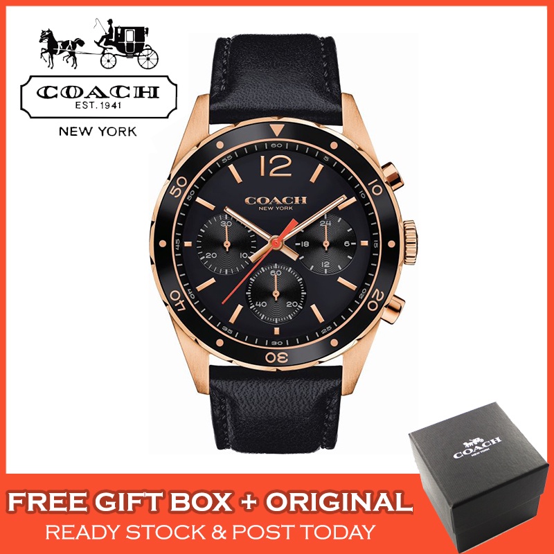 Original 2 Years Warranty Coach SULLIVAN SPORT Chronograph Leather Men Watch Jam Tangan Lelaki 14602087