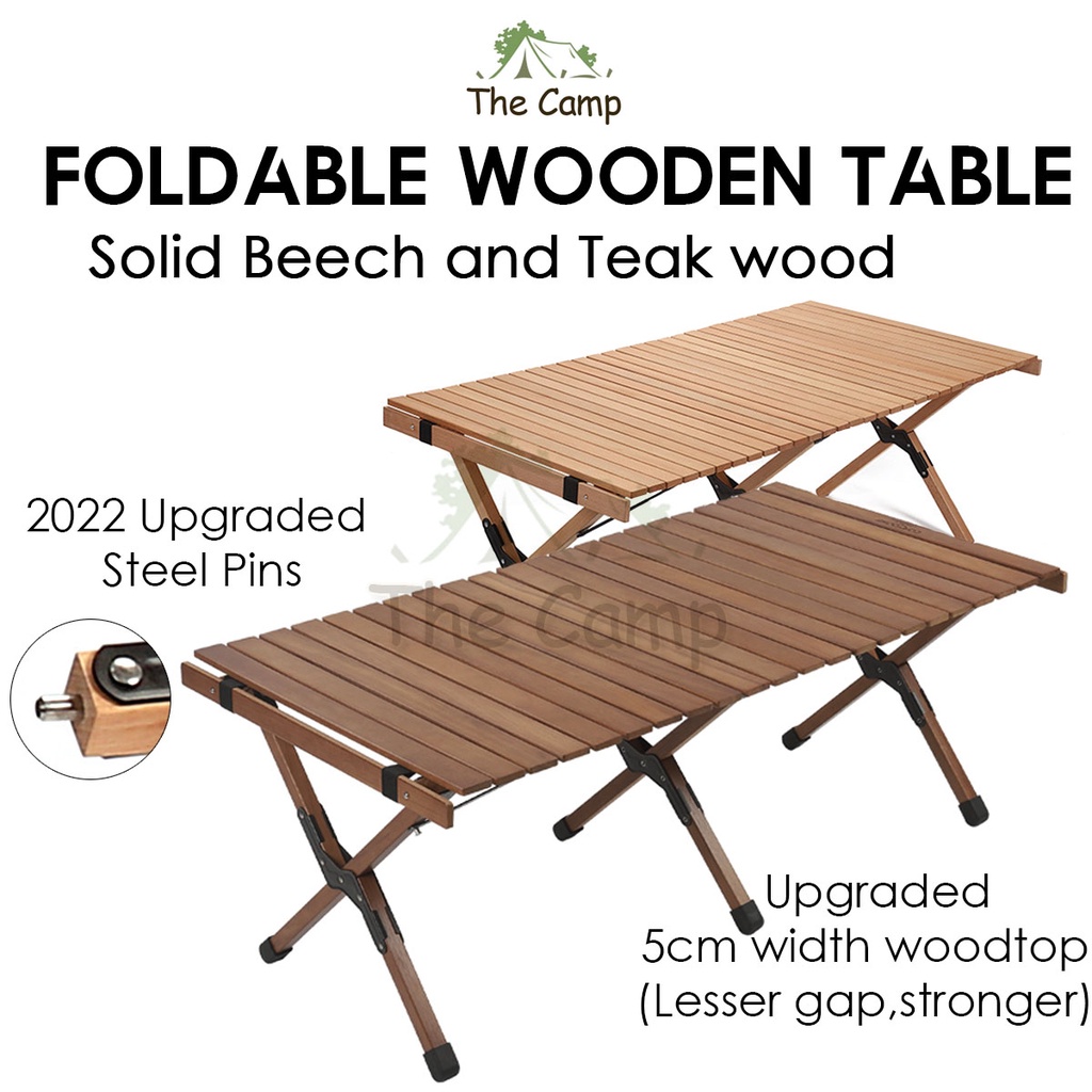 Foldable Solid Wooden Table Beech Teak Wood 2022 Upgraded Steel Pins ...