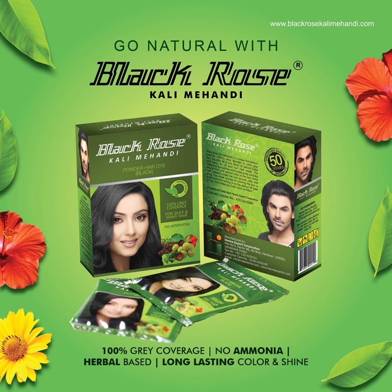 Black Rose Kali Mehandi Hair Dye (Black) | No Ammonia | For Silky ...
