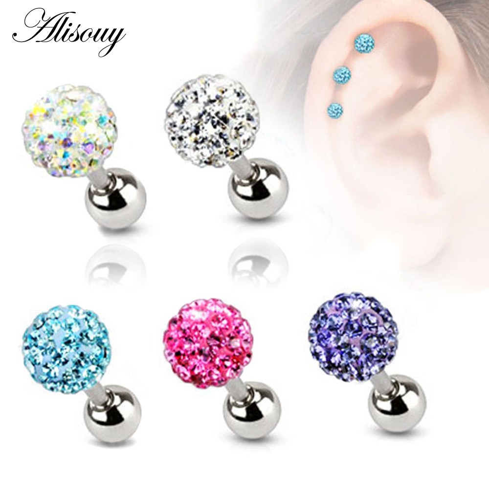 Alisouy 2PCS 3 4 5mm Crystal Ball Earrings Surgical Steel Ear Plugs ...