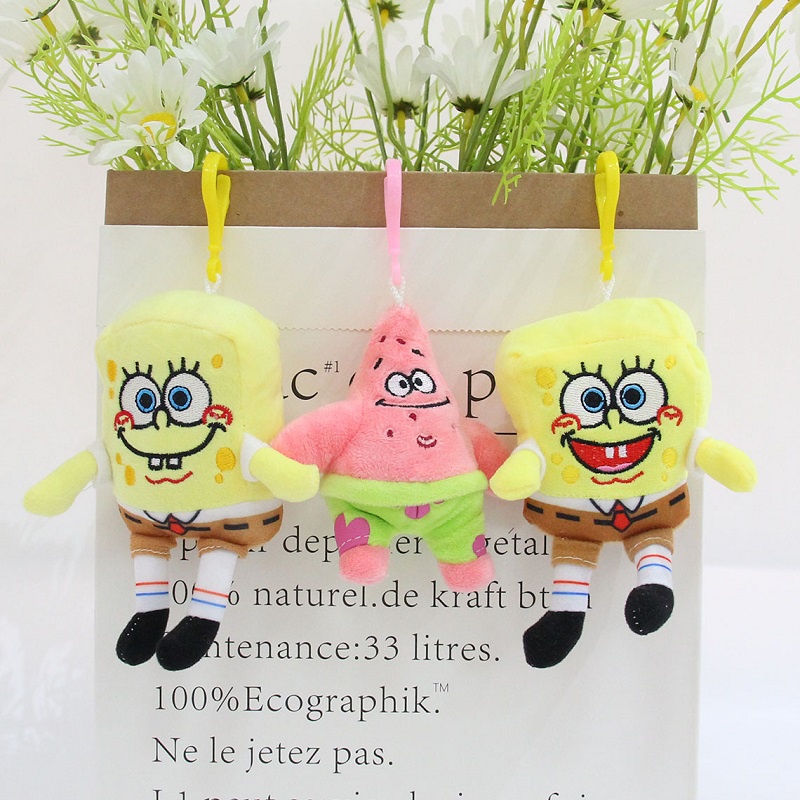Cartoon SpongeBob Plush Keychains SpongeBob SquarePants Patrick Star Stuffed Dolls Bag Pendant
