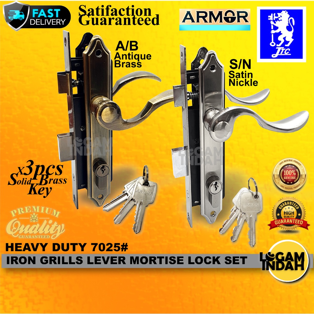 Heavy Duty 7025 Iron Grill Door Lever Mortise Lock Set Iron Gate Lock Grill Handle Lock