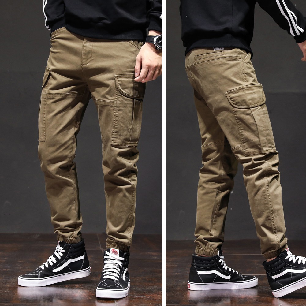 High Quality Men s Cargo Pants Casual Harem Long Pant Black Dark Khaki Workout Trousers Shopee Malaysia