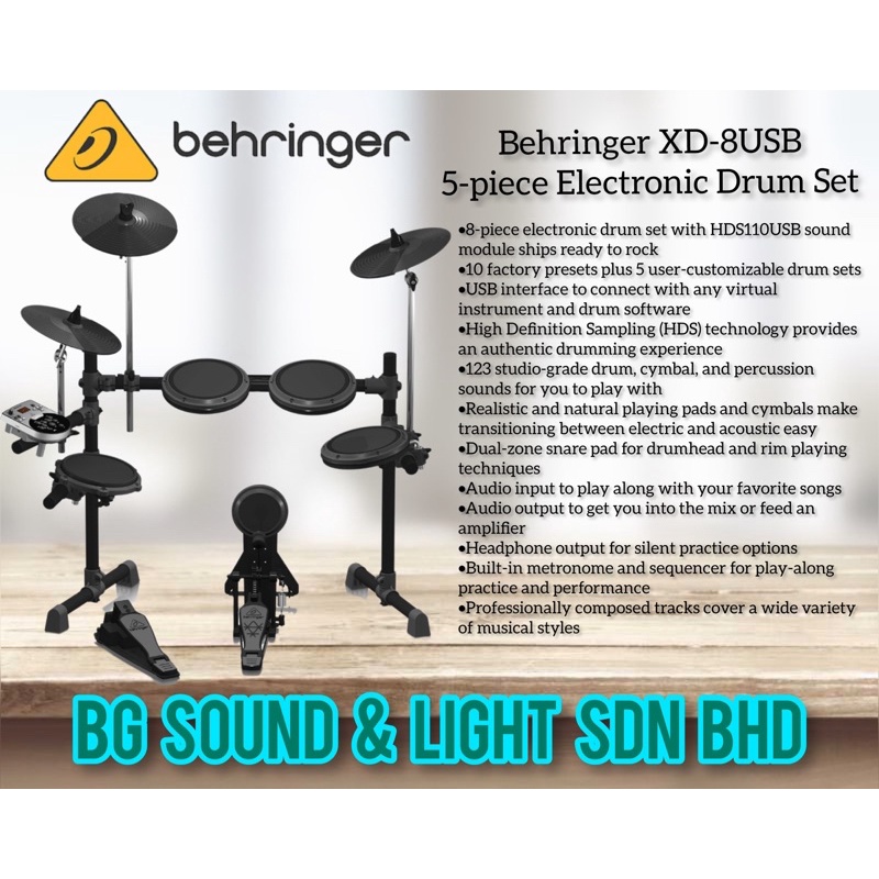 BEHRINGER XD8USB 8Piece Electronic Drum Set with 123 Sounds, 15 Drum Sets and USB Interface