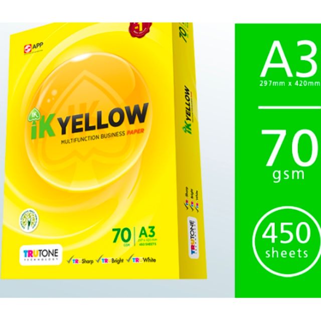 Ik yellow A3 paper 450’s-70gsm/kertas fotostat A3/kertas Putih A3 ...