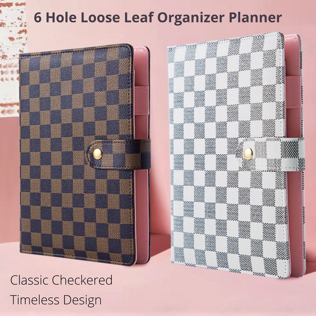 A5 Leather Classic Checkered 6 Ring Hole Loose leaf refillable