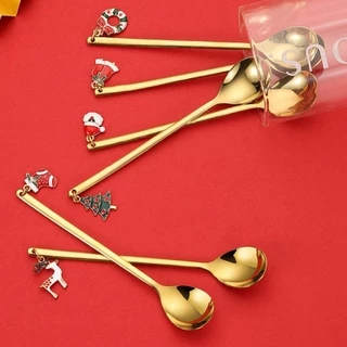 Merry Stainless Steel Christmas Coffee Spoon/Christmas Party Tableware With 3D Pendant Decorations/Xmas Gift
