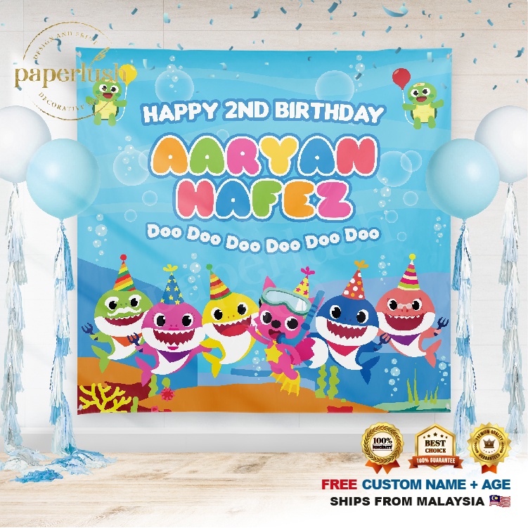 Birthday Banner | Birthday Backdrop | Hari Jadi - Baby Shark | Shopee ...