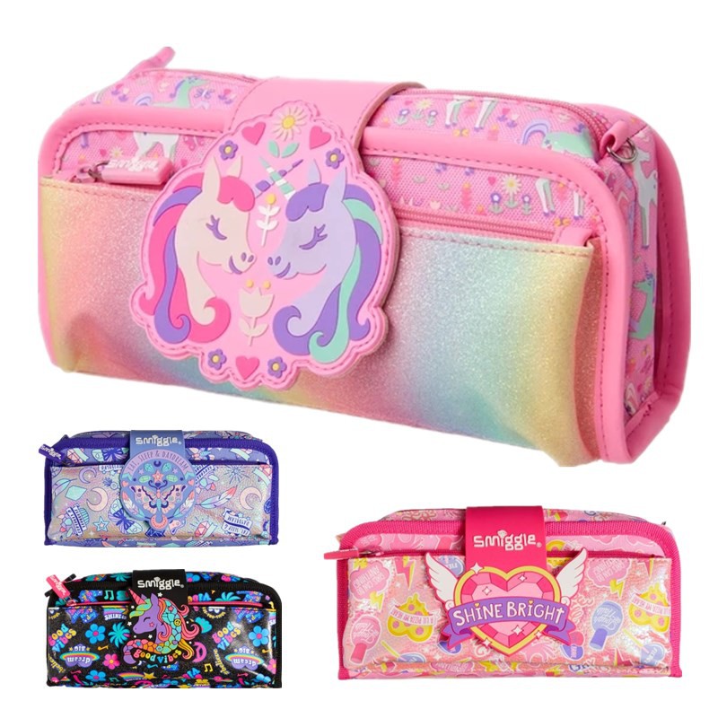 Smiggle Pink unicorn bag Purple butterfly Utility Pencil Case