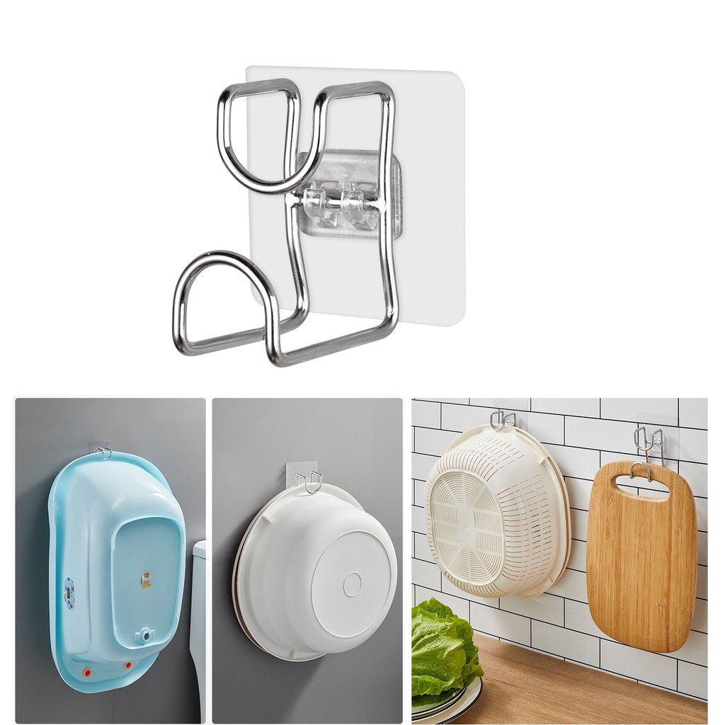 Water Basin Wall Hook Pail Bucket Bathtub Holder Hanging Bathroom Kitchen Stainless Steel 1381
