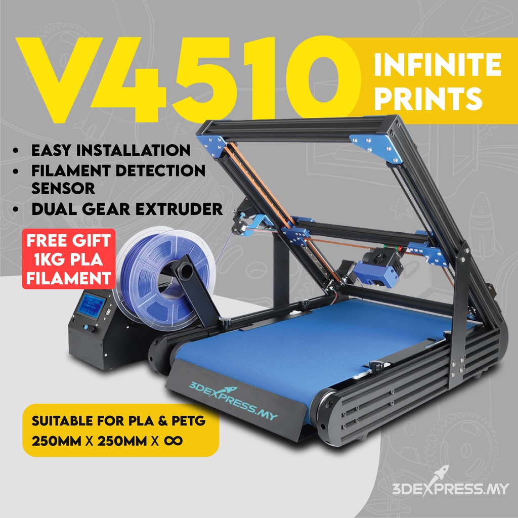 [READY STOCK] 3DExpress.my V4510 - Largest Infinity Belt 3D Printer (Print Volume 250mm x 250mm x ∞mm)
