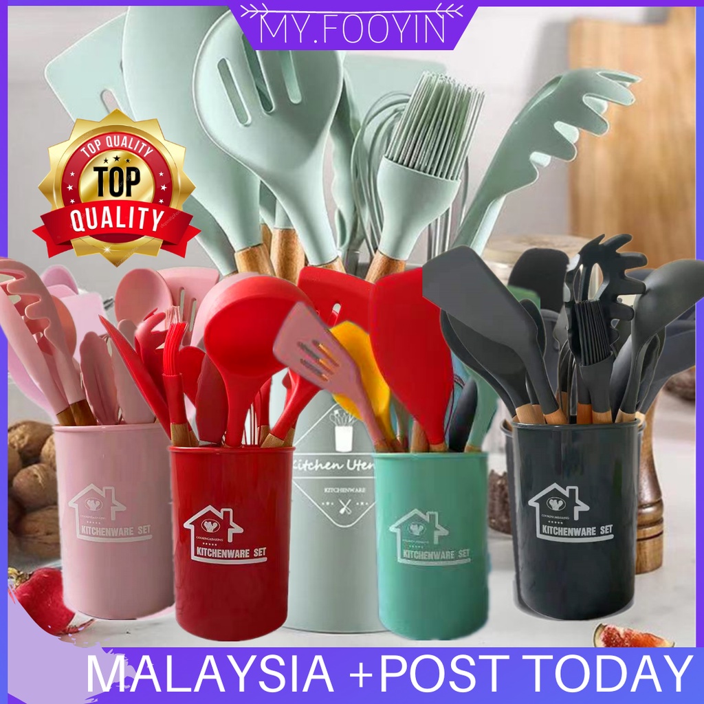 READY STOCK PREMIUM QUALITY Spatula 12 Pcs Silicone Cooking Tools Set Kitchen Cookware Utensils