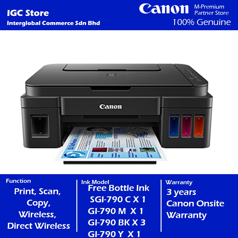 Canon Pixma G3000 All In One Ink Tank Wireless Printer 3 Years Printscancopywifi Support 1319