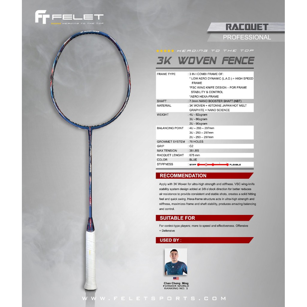FELET 3K Woven Fence 4u Badminton Racket FREE String &amp; Grip!!! [ORI]