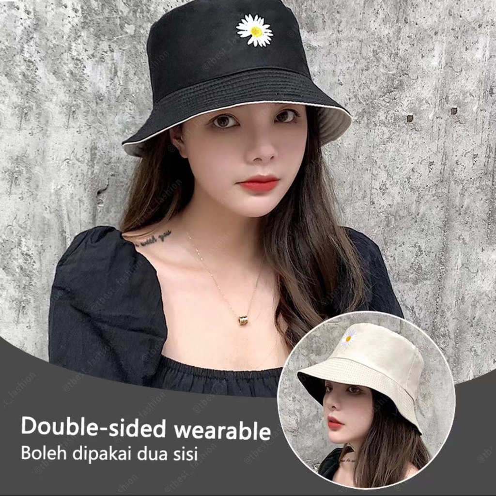 Topi Nelayan Embroidery Bucket Hat Korean Style Two-Sided