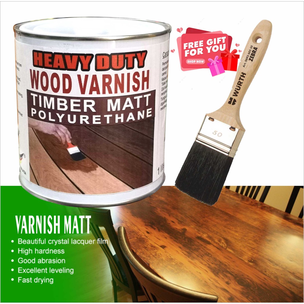 1L / MATT TIMBER Varnish / HEAVY DUTY ( FREE 1.5" BRUSH ) Polyurethane