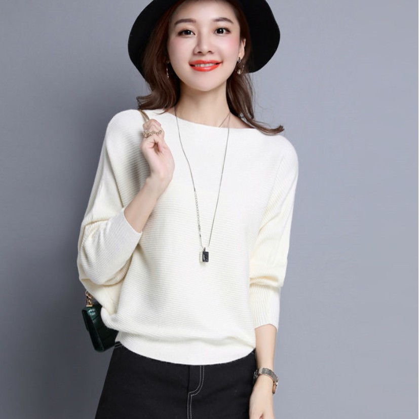 【READY STOCK】ST245 Women's Bat Sleeve Sweater Loose Solid Color Single ...