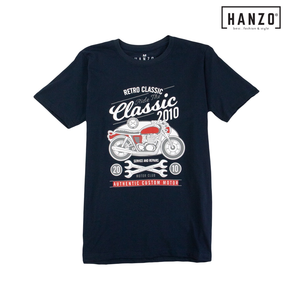 HANZO Men Tshirt Short Sleeve Graphic Tee Baju Tshirt LelakiRETRO CLASSICBlue/Pink/Green