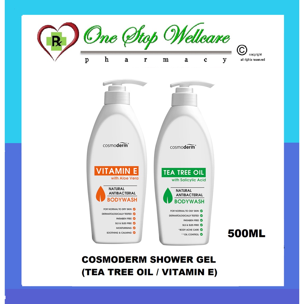 COSMODERM SHOWER GEL (TEA TREE OIL / VITAMIN E) 500ML | Shopee Malaysia