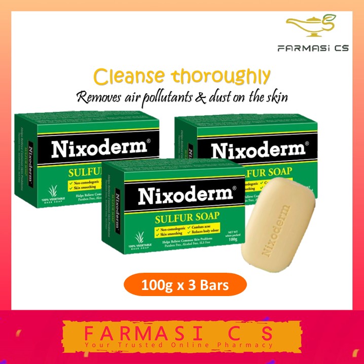 Nixoderm Sulfur Soap 100g x 3 Bars (TRIPLE) EXP12/2025 [ antibacterial