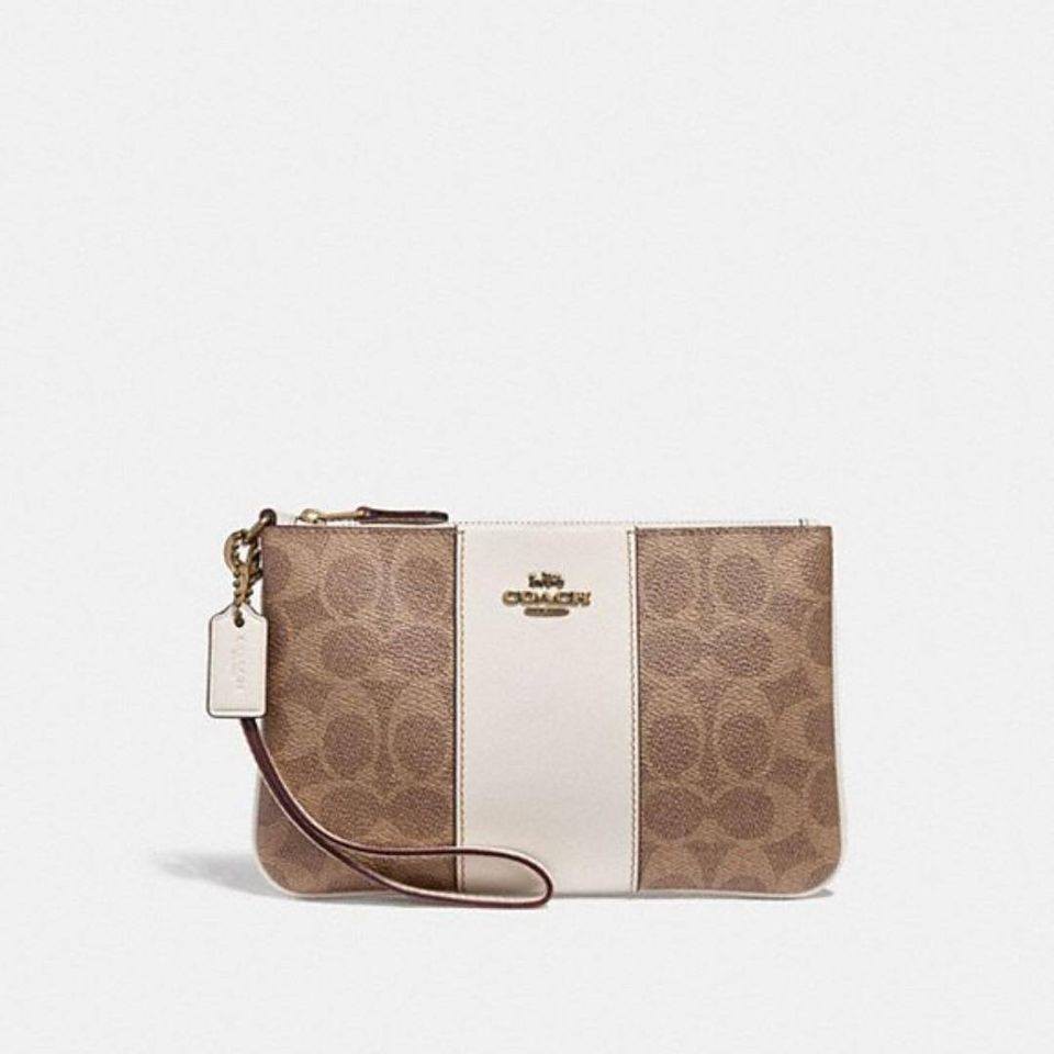 Coach small wristlet in colorblock hot sale signature canvas