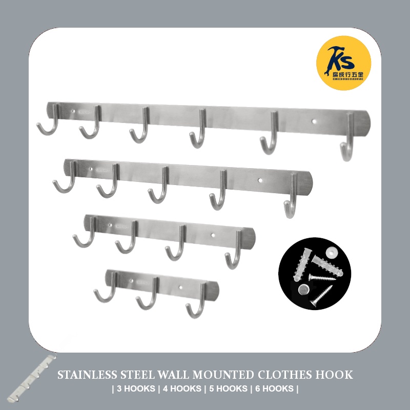 Coat Hook Rack, Stainless Steel Wall Mounted with 7 Hooks Wall Hangers 2Pcs