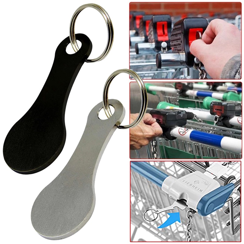Metal Aluminum Alloy Shopping Cart Tokens / Portable Black Silver Key ...