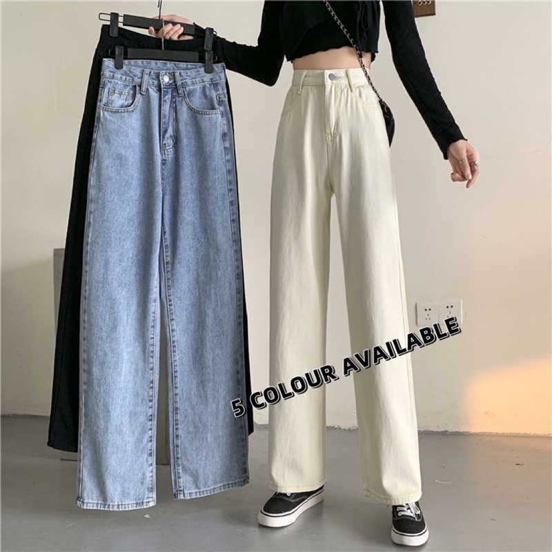 Women High Waist Casual Jeans Korean Style Streetwear All-match Loose Ladies Wide Leg Denim Pants