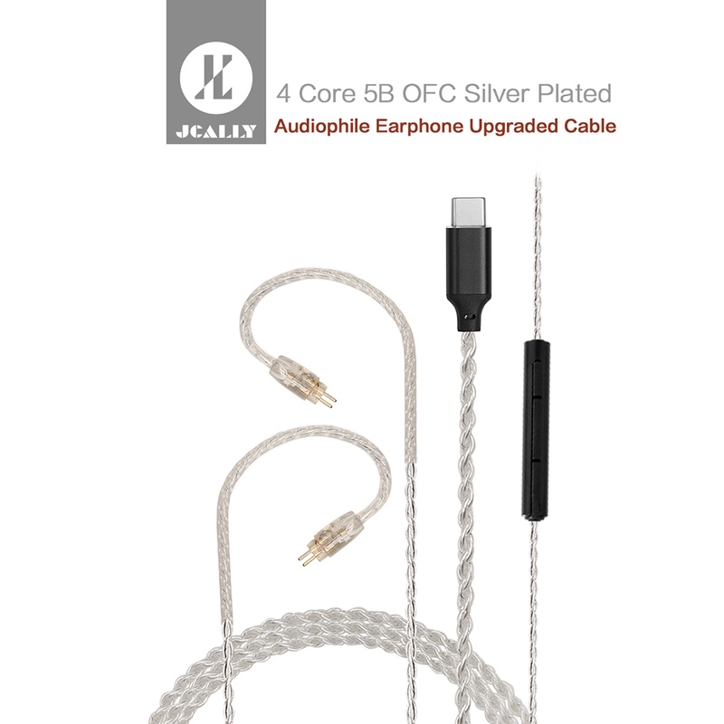 JCALLY TC4 Type C Earphone Upgraded Cable 4 Core TYPE-C Silver Plated ...