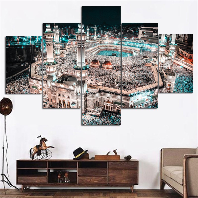 5 Panel Muslim Unframed Modern Wall Art Islam Pictures for Wall Canvas