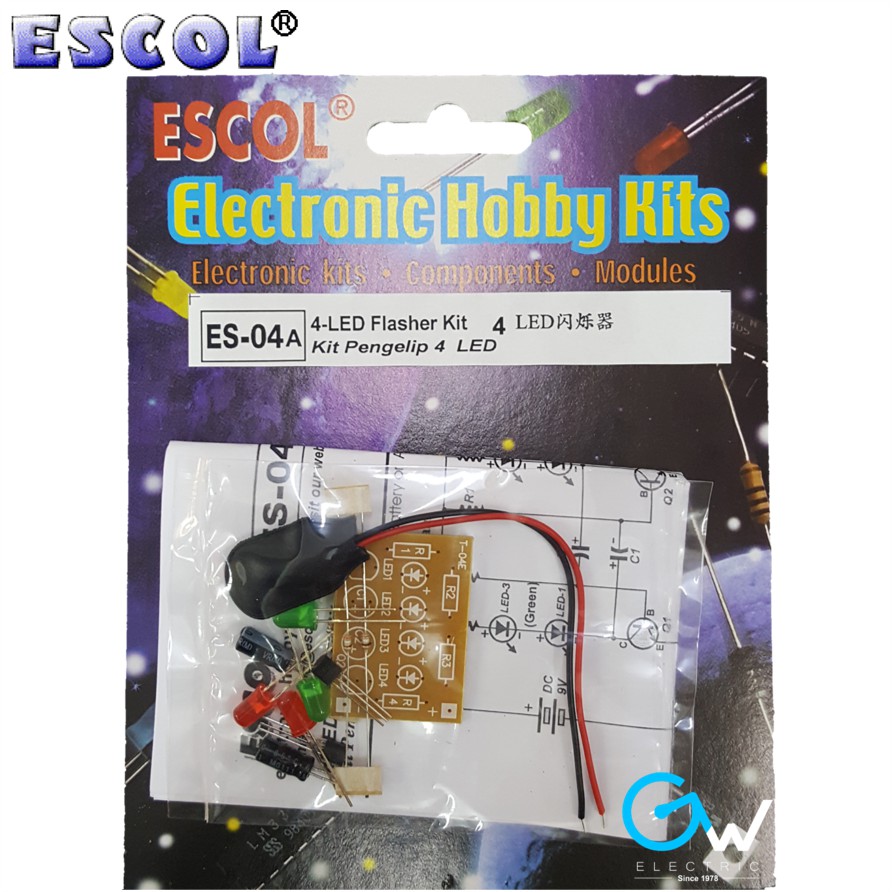 ESCOL ES-04A Electronic Hobby Kit 4 LED Flasher Kit / KIT PENGELIP 4 LED