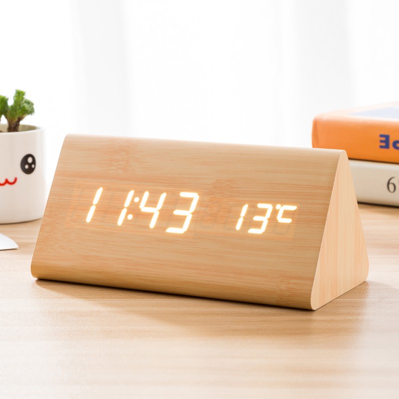 Light Alarm Clock Digital Clock Home Electronic Thermometer LED Wooden ...