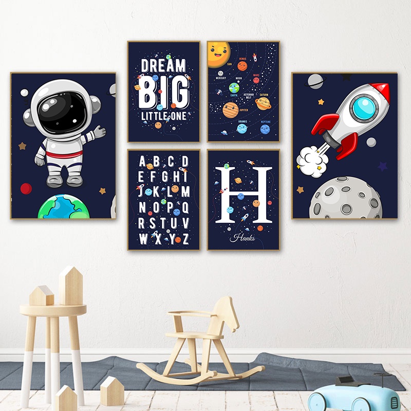 Cartoon Astronaut Space Dream Big Wall Art Canvas Painting Custom Name ...