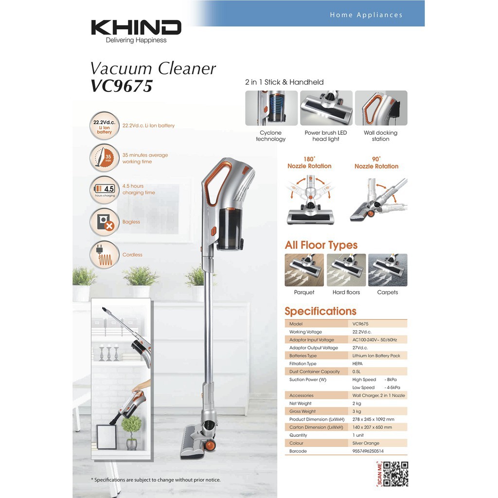 dust mite vacuum.vacuum cleaner.cordless vacuum cleaner. Khind VC9675