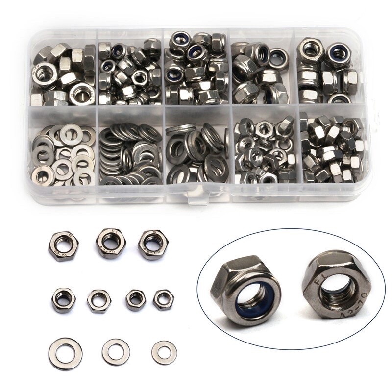 255PCS Hexagon Screw Bult Nuts Washer Kit Stainless Steel M4/M5/M6 For ...