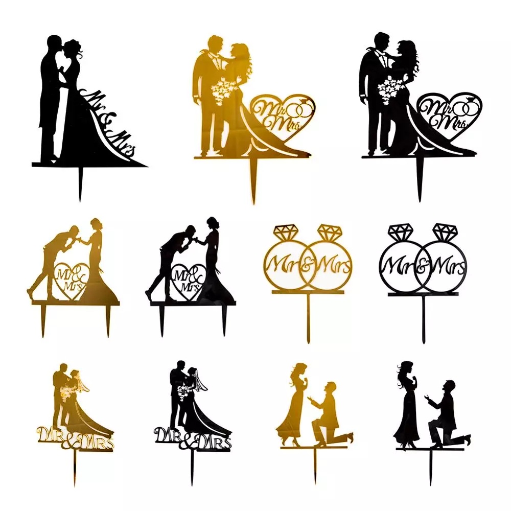 MR & MRS Cake Topper Wedding Cake Topper Bride and Groom Gold Black
